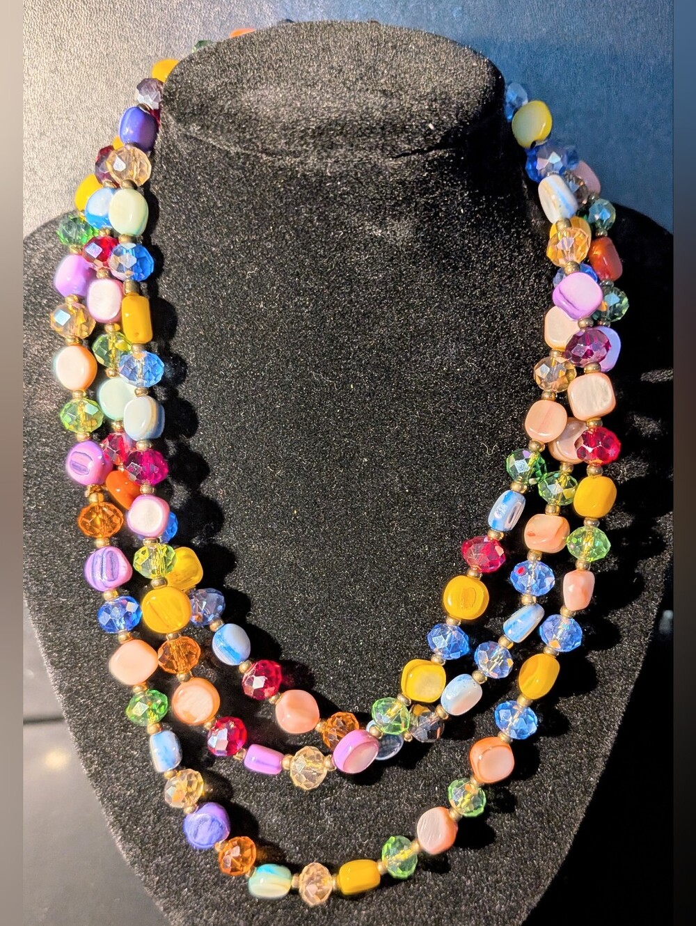 Multi-Color Glass Beaded  Necklace - Long Strand To Layer